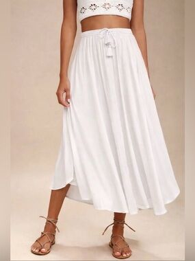Flowy Boho Midi Skirt White Elastic Waist NWT | Mint Choco | M